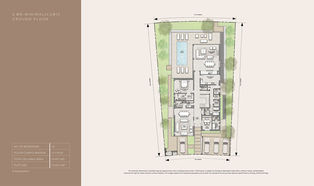 Reem Hills Floor Plans - 5BR Cubic- G+1+Roof, ground Floor