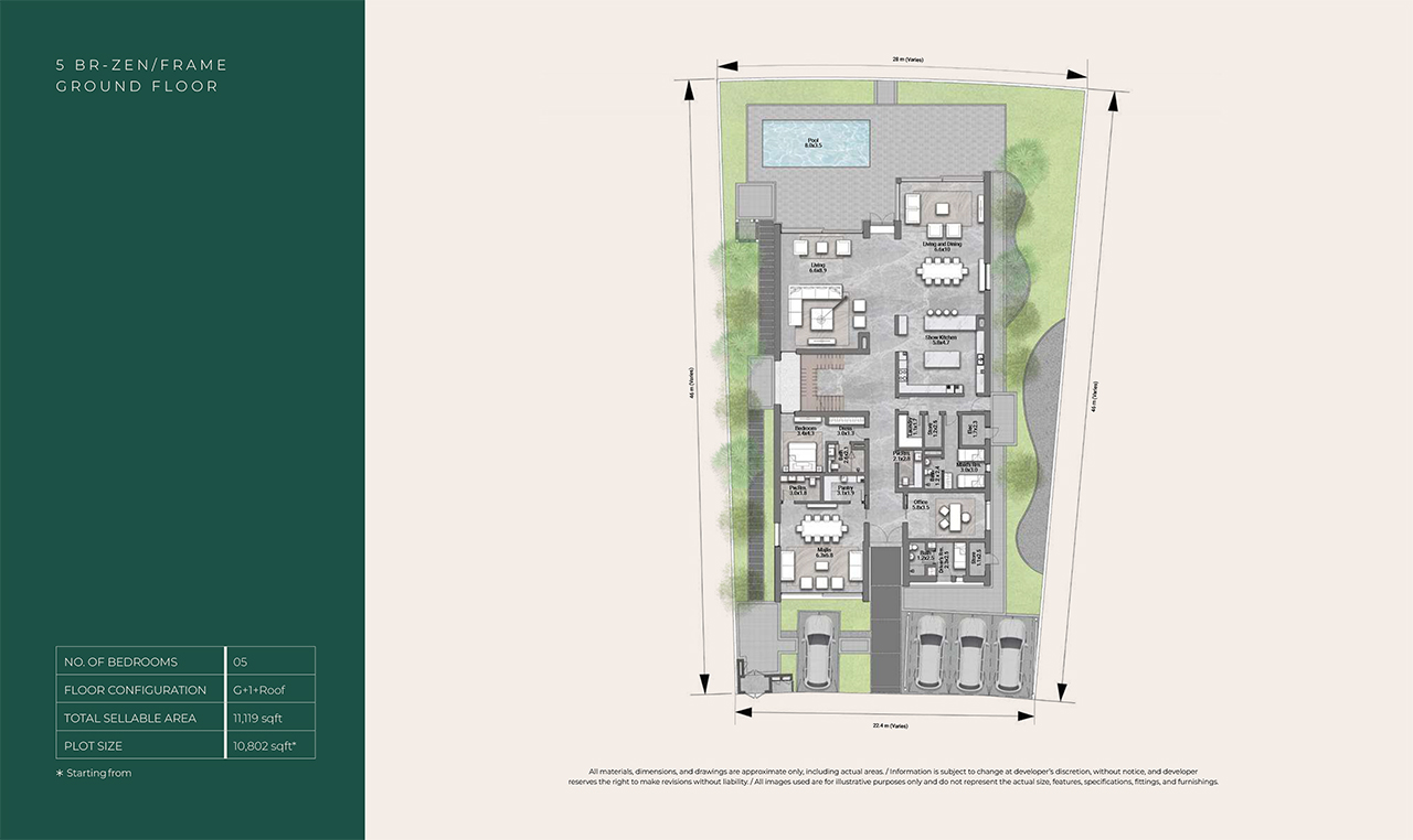 Reem Hills Floor Plans - 5BR Zen- G+1+Roof, ground Floor