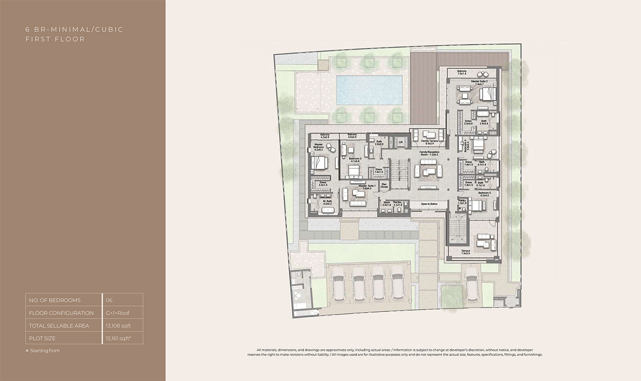 Reem Hills Floor Plans - 6BR Cubic G+1+Roof, 1st Floor
