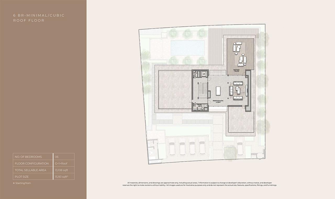 Reem Hills Floor Plans - 6BR Cubic G+1+Roof, Roof Floor