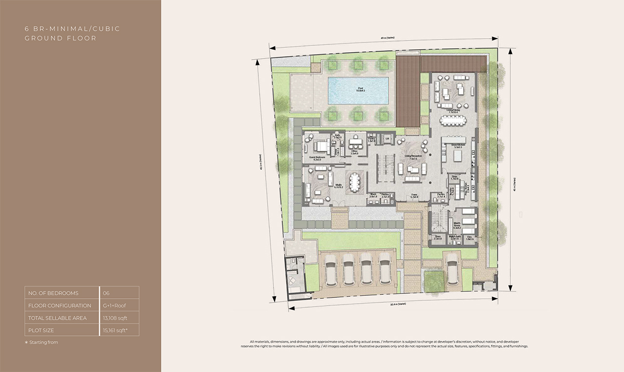 Reem Hills Floor Plans - 6BR Cubic G+1+Roof, ground Floor