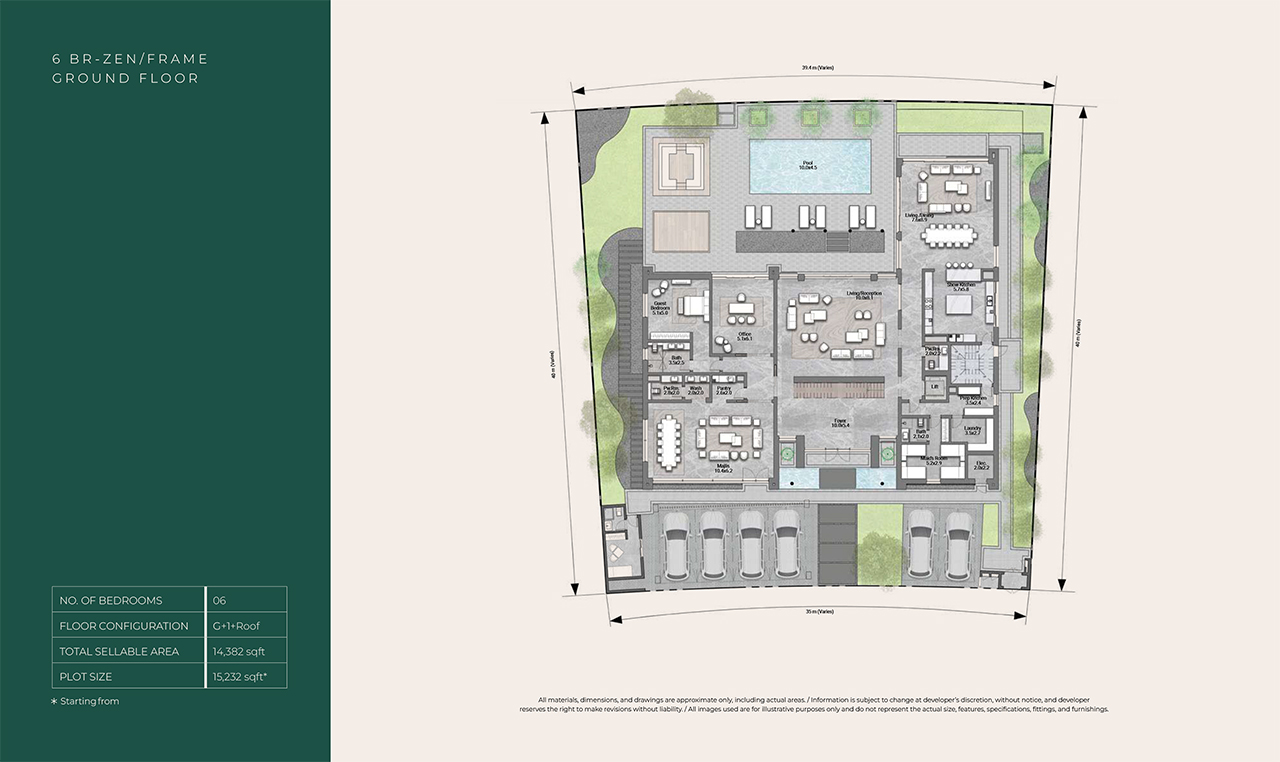 Reem Hills Floor Plans - 6BR Zen- G+1+Roof, ground Floor