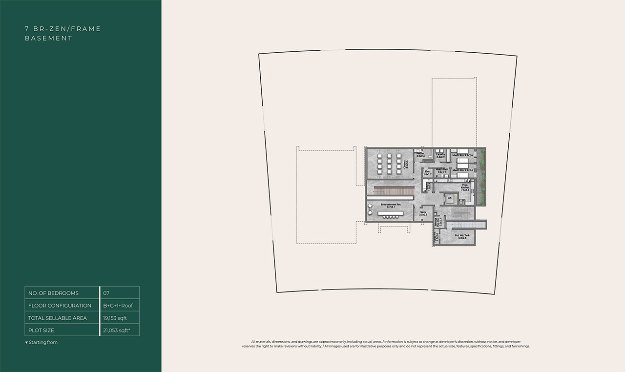 Reem Hills Floor Plans - 7BR Zen- B+G+1+Roof, Basement