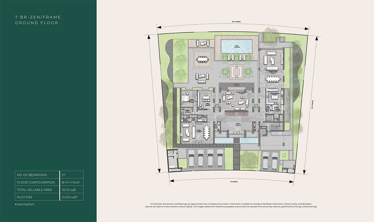 Reem Hills Floor Plans - 7BR Zen- B+G+1+Roof, Ground